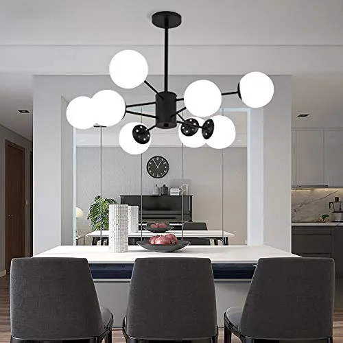 Or Spoutnik Lustre 8-lumières Millésime Métal Suspension Luminaire Avec Blanc Globe Verre Ombre Moderne Industriel Plafonnier Pour Salon Chambre-Noir. 8 lumière