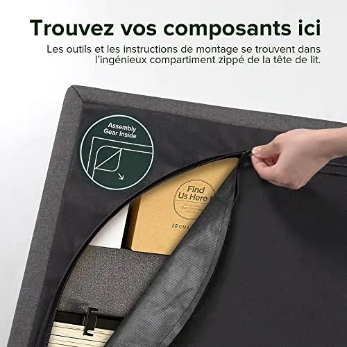 Lit à plate-forme rembourrée et cousue au diamant capitonné 35 cm Shalini ZINUS | Support à lattes en bois | Facile à monter | 160 x 200 cm | Gris foncé