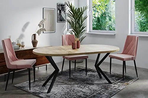 WFL GROUP Table à Manger Extensible Ronde - Table Style Loft avec Pieds en Métal - 100 à 180 cm - Table Carré Style Industriel pour Le Salon - Compacte - Chêne Sonoma - 100 cm