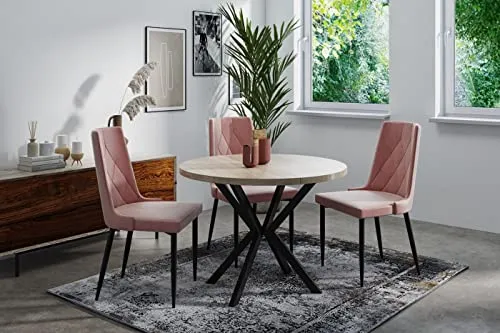 WFL GROUP Table à Manger Extensible Ronde - Table Style Loft avec Pieds en Métal - 100 à 180 cm - Table Carré Style Industriel pour Le Salon - Compacte - Chêne Sonoma - 100 cm