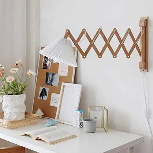 OOWOKS Applique Murale Rétro intérieur Lampe de Murale en Bois et Tissu avec Interrupteur, Lampe à Ciseaux à Bras télescopique réglable Lampe de Chevet Extensible Lampe de Lecture Murale Flexible E27