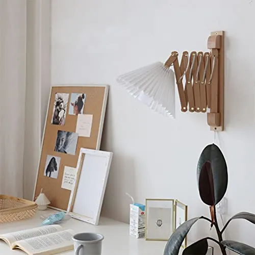 OOWOKS Applique Murale Rétro intérieur Lampe de Murale en Bois et Tissu avec Interrupteur, Lampe à Ciseaux à Bras télescopique réglable Lampe de Chevet Extensible Lampe de Lecture Murale Flexible E27