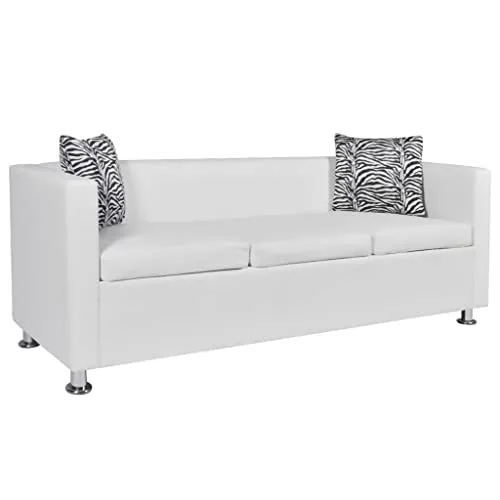 vidaXL Canapé 3 Places Similicuir Blanc Canapé de Séjour Mobilier de Salon