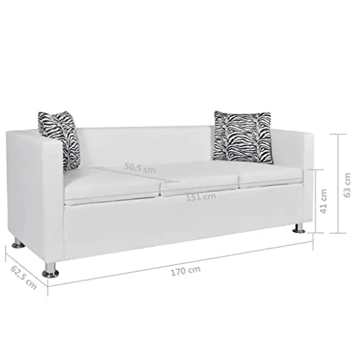 vidaXL Canapé 3 Places Similicuir Blanc Canapé de Séjour Mobilier de Salon