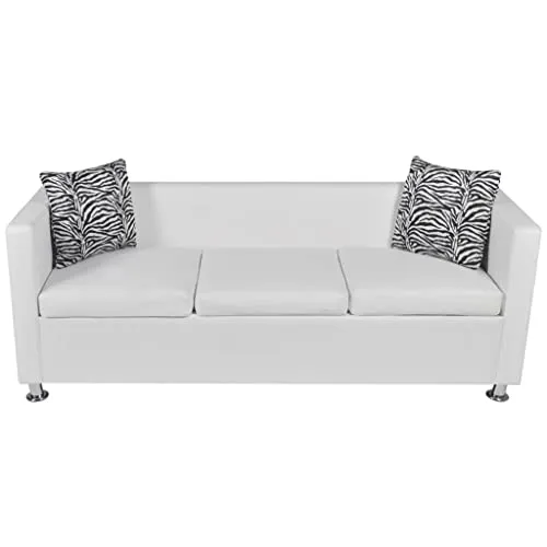 vidaXL Canapé 3 Places Similicuir Blanc Canapé de Séjour Mobilier de Salon