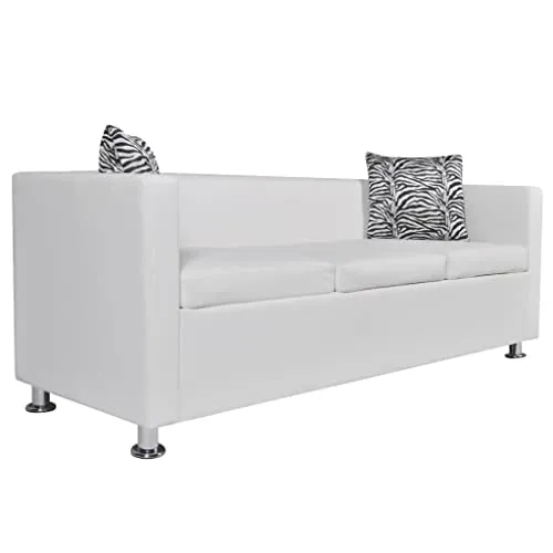 vidaXL Canapé 3 Places Similicuir Blanc Canapé de Séjour Mobilier de Salon