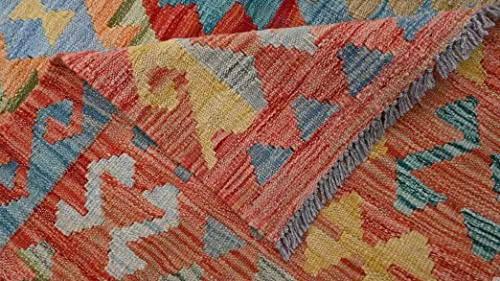 Tapis fait à la main 100 % laine à tissage plat Chobi Légumes Kilim Tribal (197 x 150 cm)
