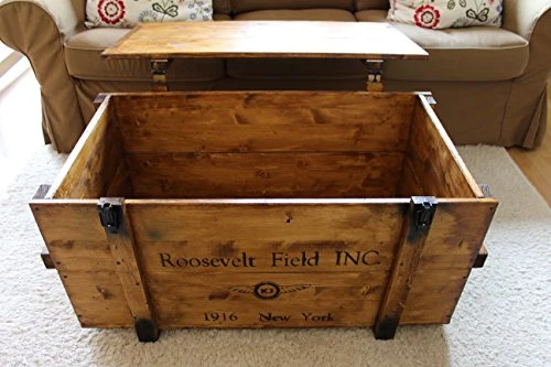 Uncle Joe de Style Vintage Shabby Chic Roosevelt Field Coffre, Bois, Marron Clair, Grande, 98 x 55 x 48 cm,