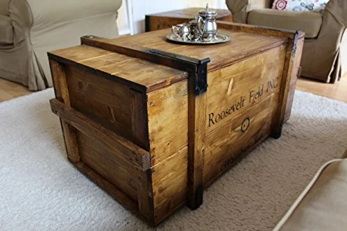 Uncle Joe de Style Vintage Shabby Chic Roosevelt Field Coffre, Bois, Marron Clair, Grande, 98 x 55 x 48 cm,