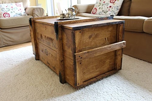 Uncle Joe de Style Vintage Shabby Chic Roosevelt Field Coffre, Bois, Marron Clair, Grande, 98 x 55 x 48 cm,