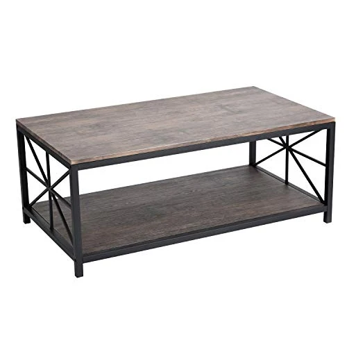 MEUBLE COSY Tables Basses Salon avec étagère Industriel Rectangulaire Bout de Canapé en Bois d'ingénierie et Cadre en Métal, Marron, 110x60x43cm