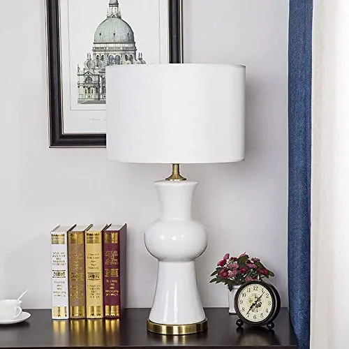 Lampe de Table Lampe de Chevet Lampe De Table en Céramique Américaine Lampes De Table Blanches avec Abat-Jour en Tissu pour Lampe De Chevet De Décoration De Chambre Lampe à Poser
