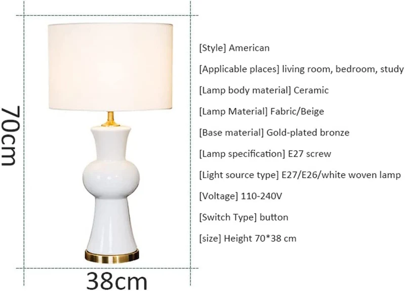 Lampe de Table Lampe de Chevet Lampe De Table en Céramique Américaine Lampes De Table Blanches avec Abat-Jour en Tissu pour Lampe De Chevet De Décoration De Chambre Lampe à Poser