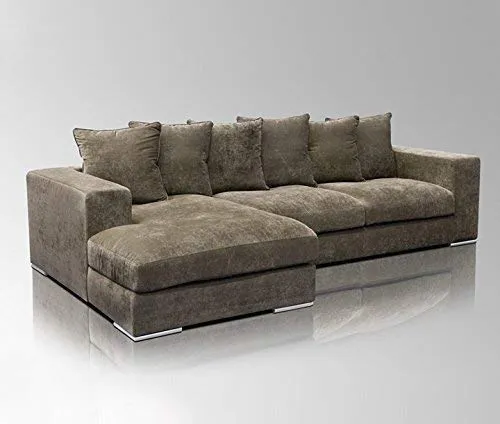 Amaris Elements | Canapé d'angle « Newman » avec 6 Coussins, Tissu Velours Marron, Salon de Jardin 4 Places 2.95m