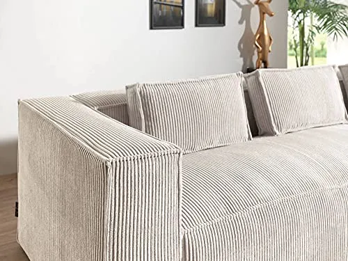 Lisa Design - Canapé d'angle Stella - Canapé 4 Places en Velours Côtelé - Style Contemporain - Fabriqué en Europe - Droit, Beige
