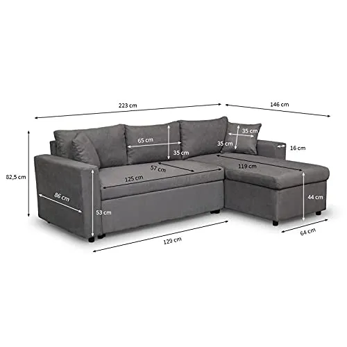 Loungitude - Canapé d'angle réversible, convertible en microfibre avec coffre - Gris - 3 Places