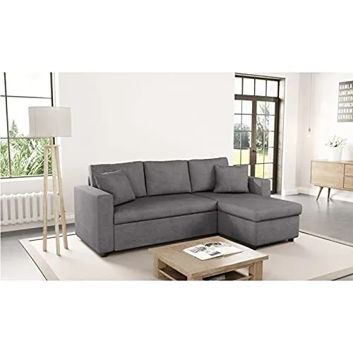 Loungitude - Canapé d'angle réversible, convertible en microfibre avec coffre - Gris - 3 Places