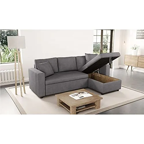 Loungitude - Canapé d'angle réversible, convertible en microfibre avec coffre - Gris - 3 Places
