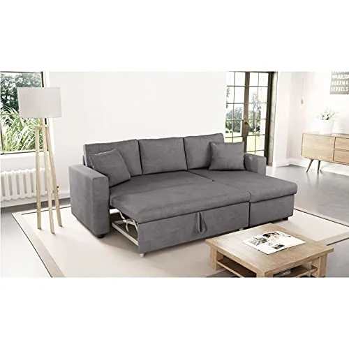 Loungitude - Canapé d'angle réversible, convertible en microfibre avec coffre - Gris - 3 Places
