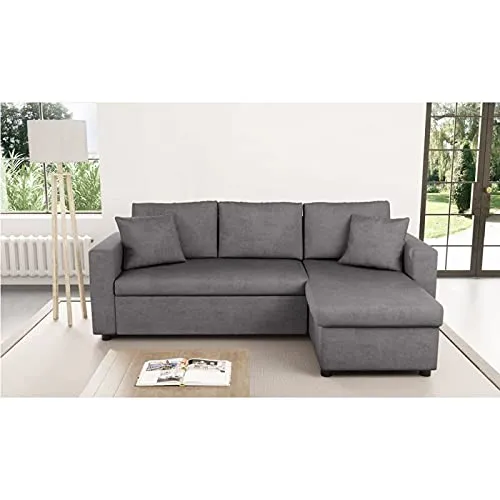 Loungitude - Canapé d'angle réversible, convertible en microfibre avec coffre - Gris - 3 Places