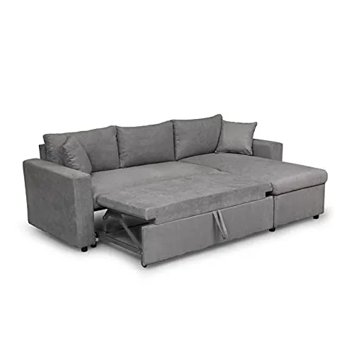 Loungitude - Canapé d'angle réversible, convertible en microfibre avec coffre - Gris - 3 Places