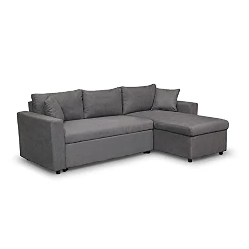 Loungitude - Canapé d'angle réversible, convertible en microfibre avec coffre - Gris - 3 Places