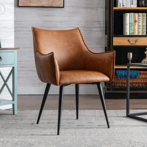 Wahson Fauteuil Salon Chaise en PU Cuir Chaise Salle à Manger avec Pieds en Métal Chaise pour Salon/Chambre/Bureau (Marron)