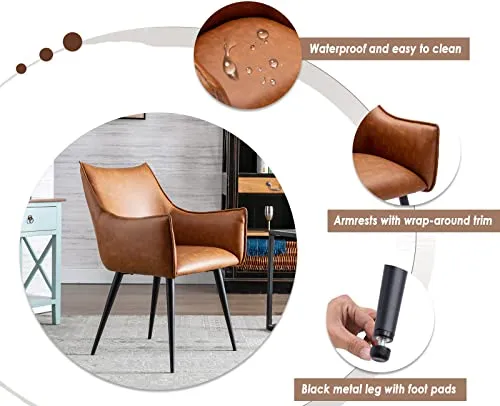Wahson Fauteuil Salon Chaise en PU Cuir Chaise Salle à Manger avec Pieds en Métal Chaise pour Salon/Chambre/Bureau (Marron)