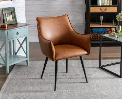 Wahson Fauteuil Salon Chaise en PU Cuir Chaise Salle à Manger avec Pieds en Métal Chaise pour Salon/Chambre/Bureau (Marron)