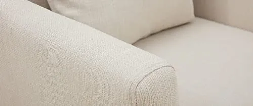 Miliboo Fauteuil scandinave déhoussable en Tissu Beige et Bois Clair Oslo