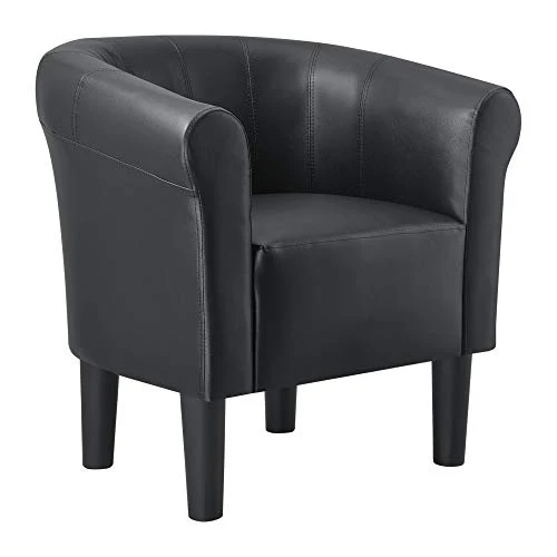[en.casa] Fauteuil Chaise Siège Similicuir Plastique Noir 70 x 70 x 58 cm