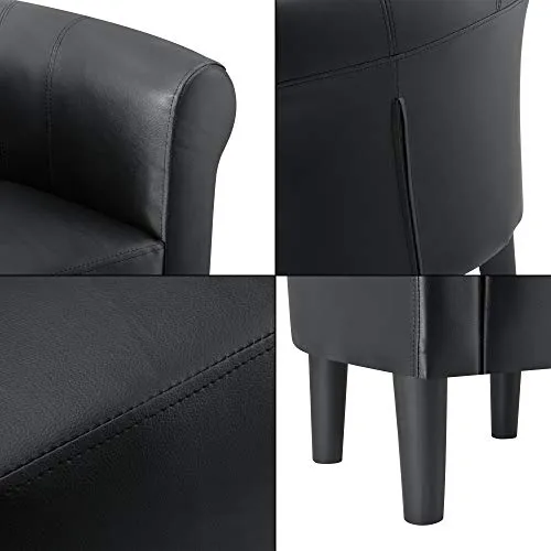 [en.casa] Fauteuil Chaise Siège Similicuir Plastique Noir 70 x 70 x 58 cm
