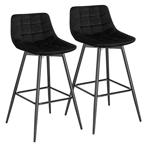 WOLTU BH143sz-2 Lot de 2 Tabouret de Bar Design Chaise Haute pour Bar Bistro siège en Velours avec Repose-Pieds Cadre en métal,Noir