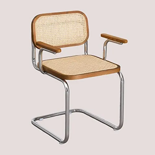 SKLUM Chaise de Salle à Manger avec Accoudoirs Tento Marron Bois Marron Gris Chromé
