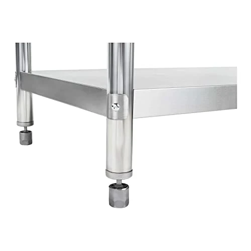 Royal Catering Table De Travail Adossée Cuisine Professionnel Préparation Confection Boucher Avec Tablette RCAT-120/60-N (120x60cm, Capacité 110 kg, Plan 80 kg + Étagère 30 kg, Dosseret 11 cm, Inox)
