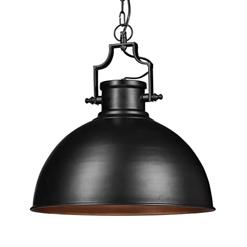 Relaxdays Lampe à suspensions style industriel Shabby luminaire de plafond métal diamètre 40,5 cm LED , noir