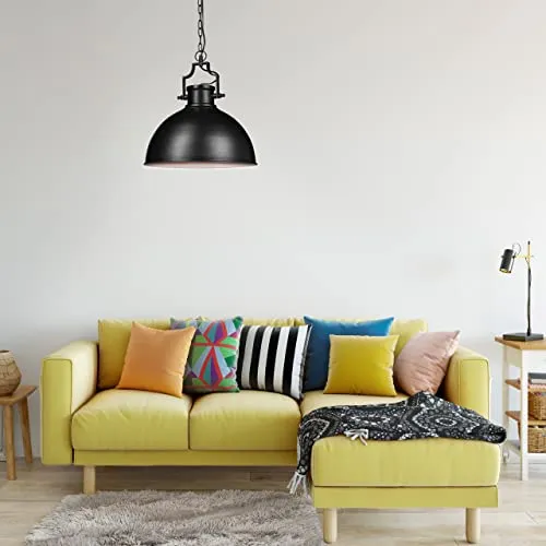 Relaxdays Lampe à suspensions style industriel Shabby luminaire de plafond métal diamètre 40,5 cm LED , noir