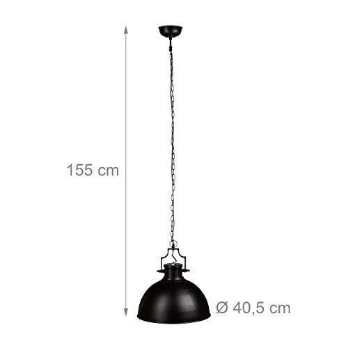 Relaxdays Lampe à suspensions style industriel Shabby luminaire de plafond métal diamètre 40,5 cm LED , noir