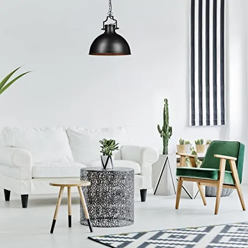 Relaxdays Lampe à suspensions style industriel Shabby luminaire de plafond métal diamètre 40,5 cm LED , noir