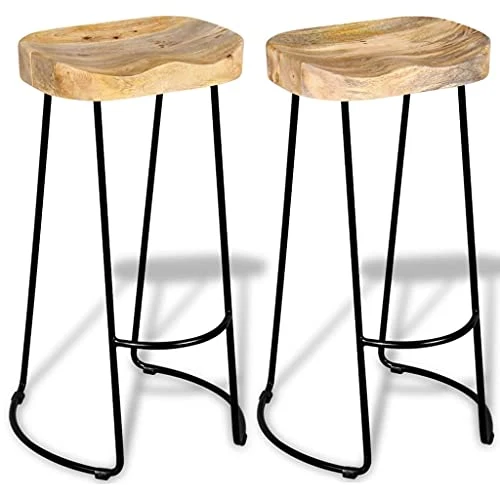 vidaXL 2X Bois de Manguier Massif Tabouret de Bar Gavin Meuble de Bistrot