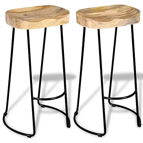 vidaXL 2X Bois de Manguier Massif Tabouret de Bar Gavin Meuble de Bistrot