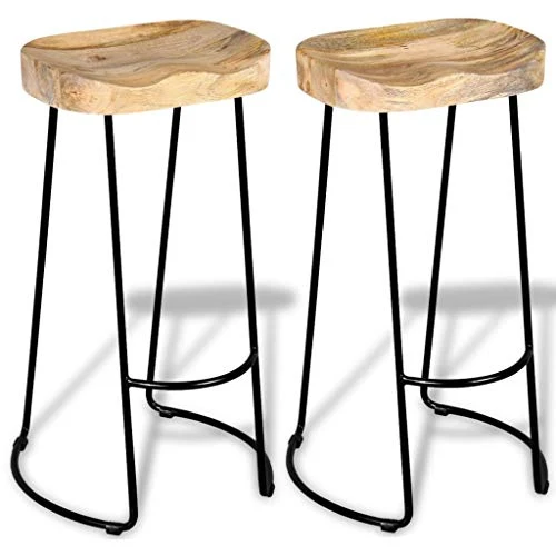 vidaXL 2X Bois de Manguier Massif Tabouret de Bar Gavin Meuble de Bistrot