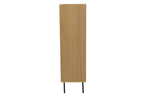 Moebilia Highboard, MDF avec placage Paulownia, rotin Avant, métal revêtu par pulvérisation, Naturel, Pieds Noirs, Normal