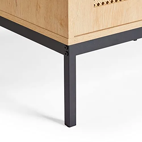 VonHaus Buffet Haut en rotin – 2 Portes, 3 tiroirs avec poignées en métal Noir – Bibliothèque, étagère en Vinyle, Armoire à Boissons, Meuble de Rangement pour Chaussures – Chambre à Coucher, Salon