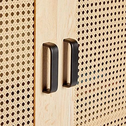 VonHaus Buffet Haut en rotin – 2 Portes, 3 tiroirs avec poignées en métal Noir – Bibliothèque, étagère en Vinyle, Armoire à Boissons, Meuble de Rangement pour Chaussures – Chambre à Coucher, Salon