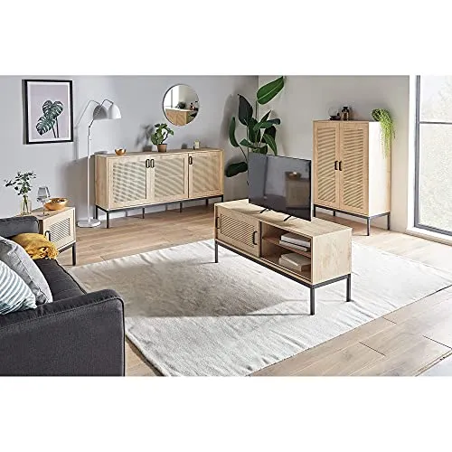 VonHaus Buffet Haut en rotin – 2 Portes, 3 tiroirs avec poignées en métal Noir – Bibliothèque, étagère en Vinyle, Armoire à Boissons, Meuble de Rangement pour Chaussures – Chambre à Coucher, Salon