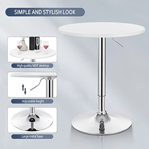 WOLTU BT02ws Table de Bar en MDF avec Pied,Table Ronde Hauteur réglable,Blanc