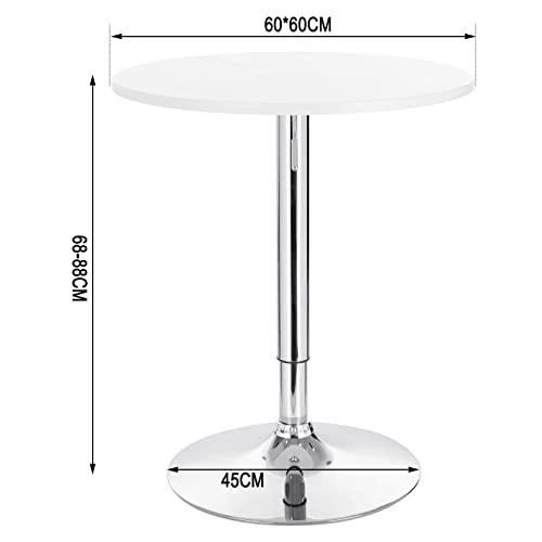 WOLTU BT02ws Table de Bar en MDF avec Pied,Table Ronde Hauteur réglable,Blanc