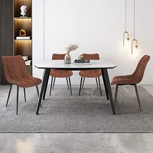 WOLTU Chaises de Salle à Manger Lot de 6 Chaises Salon à Manger, Chaises Cuisine Rembourrées avec Dossier, Fauteuil Moderne avec Pieds Noirs en Métal, Chaise en Lin, Bordeaux, BH337bd-6
