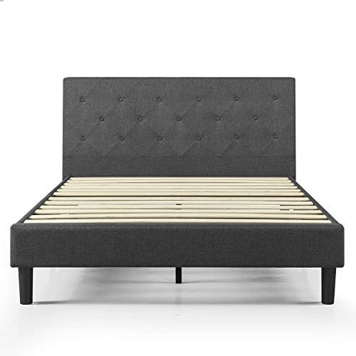 Lit à plate-forme rembourrée et cousue au diamant capitonné 35 cm Shalini ZINUS | Support à lattes en bois | Facile à monter | 160 x 200 cm | Gris foncé